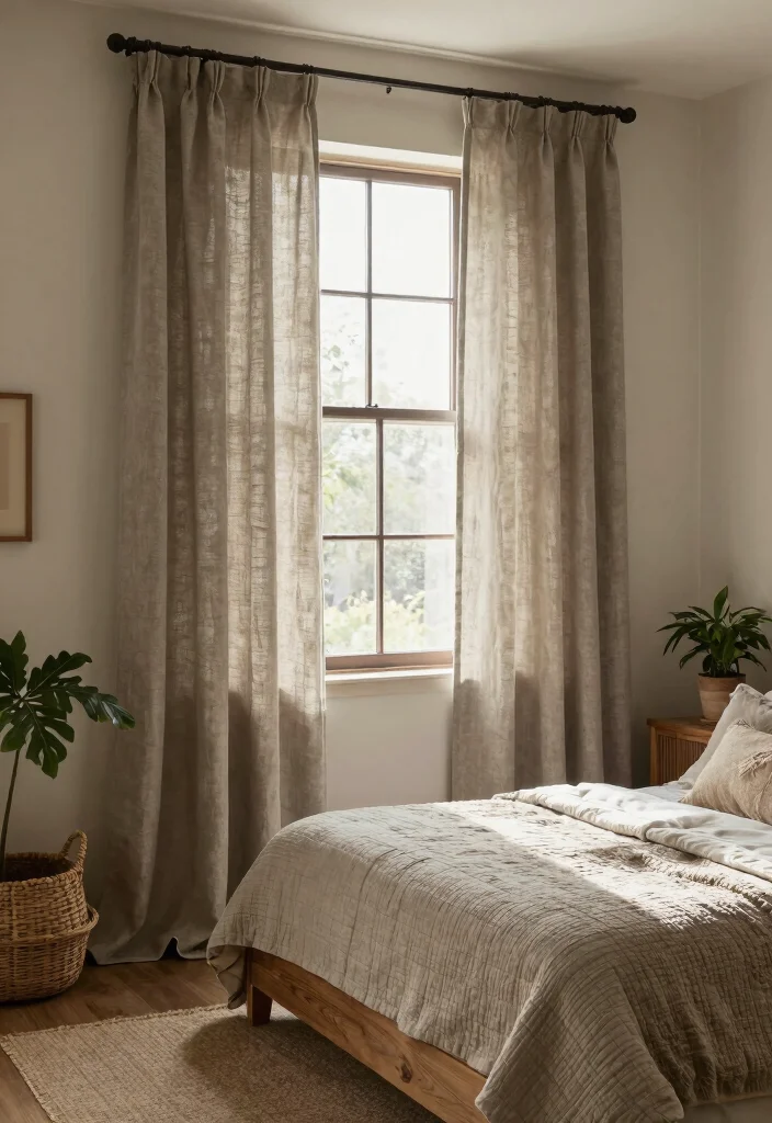 10 Blackout Curtain Bedroom Ideas for Better Sleep 3. Rustic Linen Charm 0