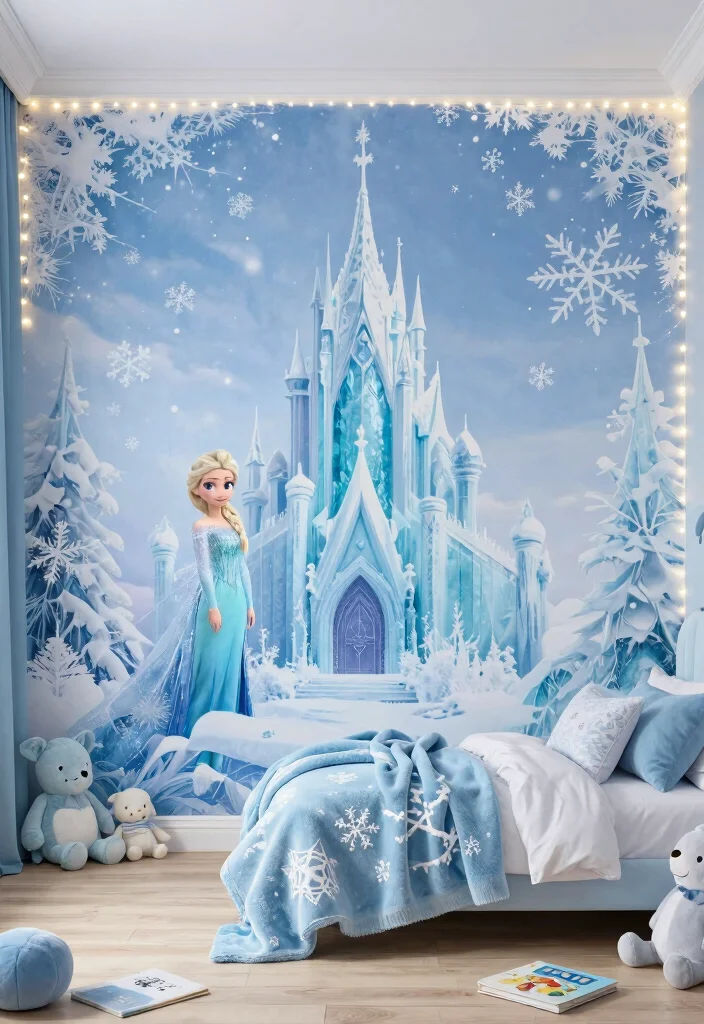 10 Frozen Bedroom Ideas for Magical Kids Spaces 1 10 Frozen Bedroom Ideas for Magical Kids Spaces 1. Elsas Ice Castle Feature Wall 0
