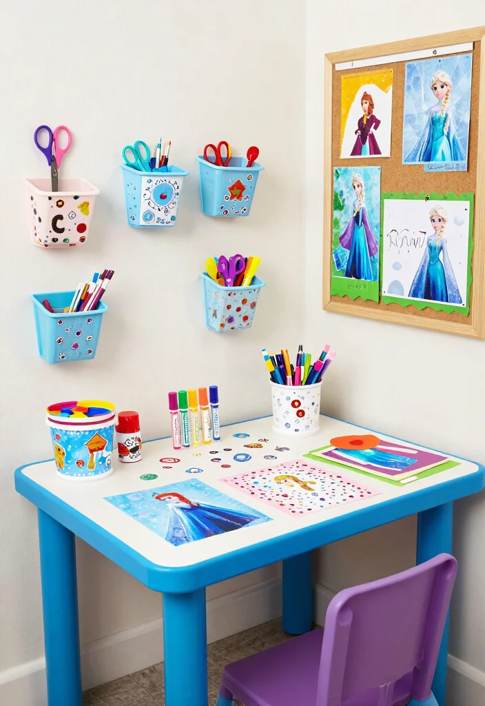 10 Frozen Bedroom Ideas for Magical Kids Spaces 48 10 Frozen Bedroom Ideas for Magical Kids Spaces 8. DIY Frozen Crafts Station 0