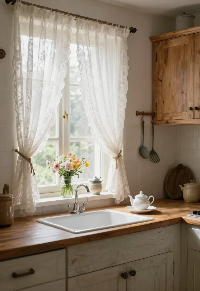 10 Kitchen Door Curtain Ideas for Privacy and Style 1. Lace Panel Curtains for an Elegant Touch 0