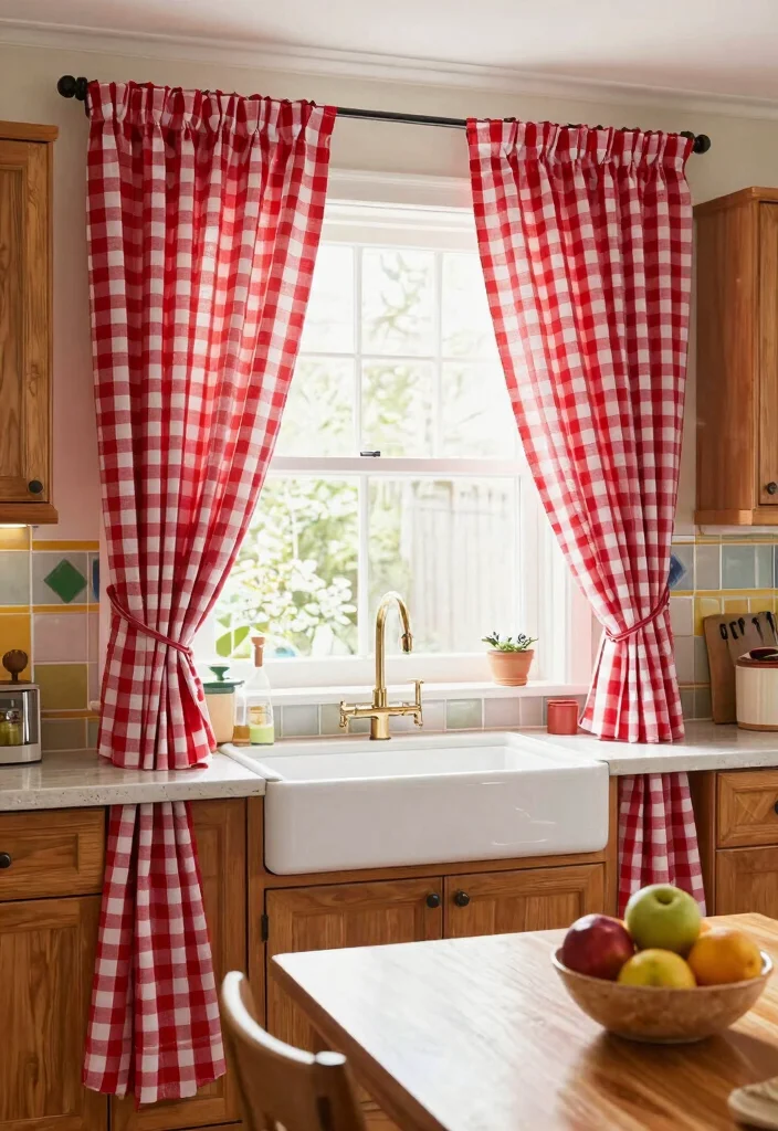 10 Kitchen Door Curtain Ideas for Privacy and Style 5. Checkered Print Curtains for a Classic Vibe 0
