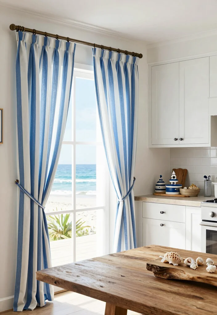 10 Kitchen Door Curtain Ideas for Privacy and Style 6. Striped Curtains for a Nautical Theme 0