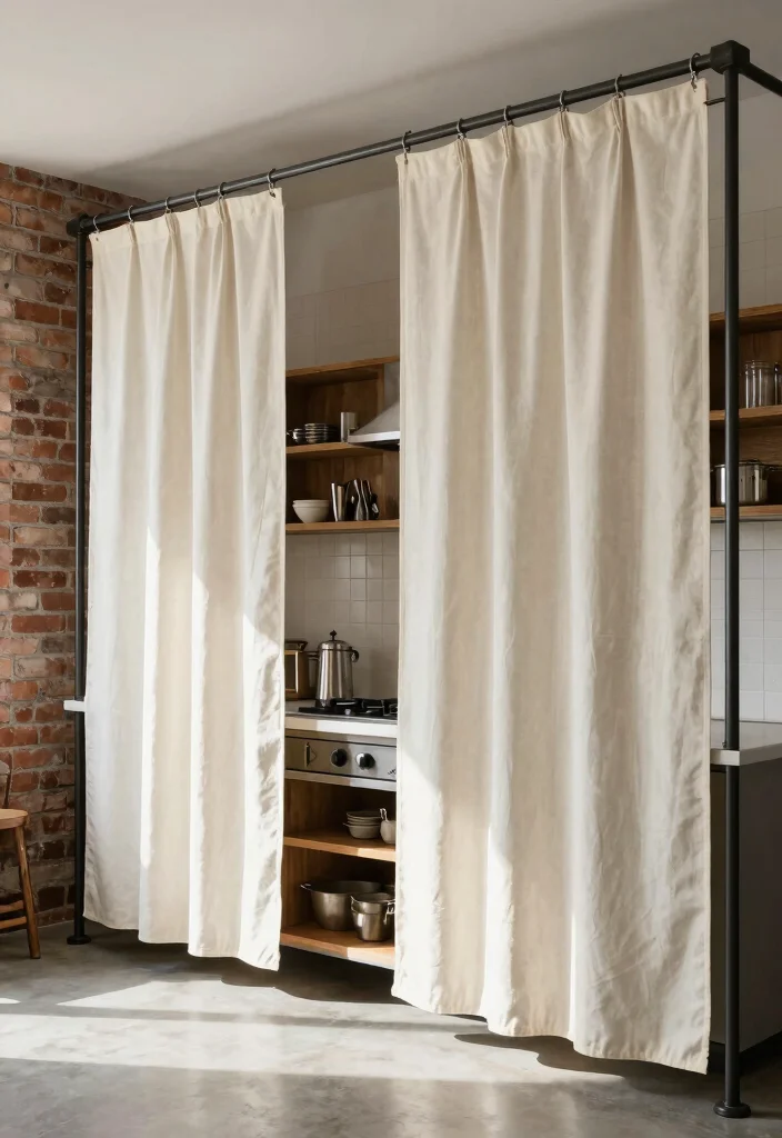 10 Kitchen Door Curtain Ideas for Privacy and Style 8. Canvas Drop Cloth Curtains for a Rustic Edge 0