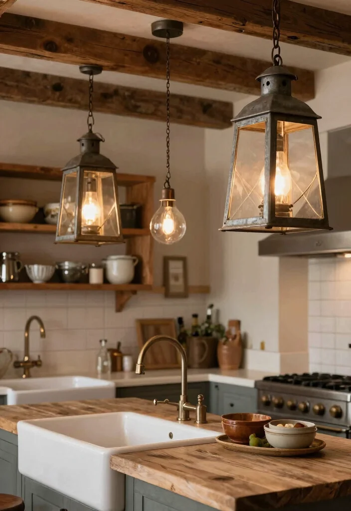 10 Kitchen Lamp Ideas for Soft Task Lighting 2. Industrial Farmhouse Lanterns 0