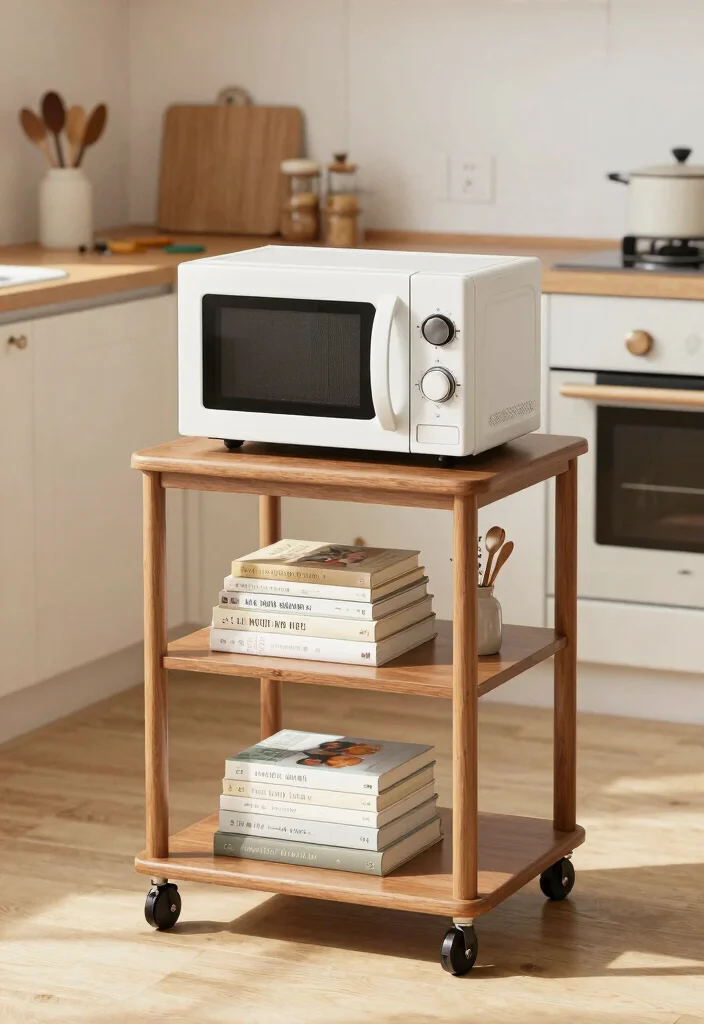 10 Microwave Placement Ideas for Better Kitchen Flow 8. On a Rolling Cart Flexibility and Mobility 0