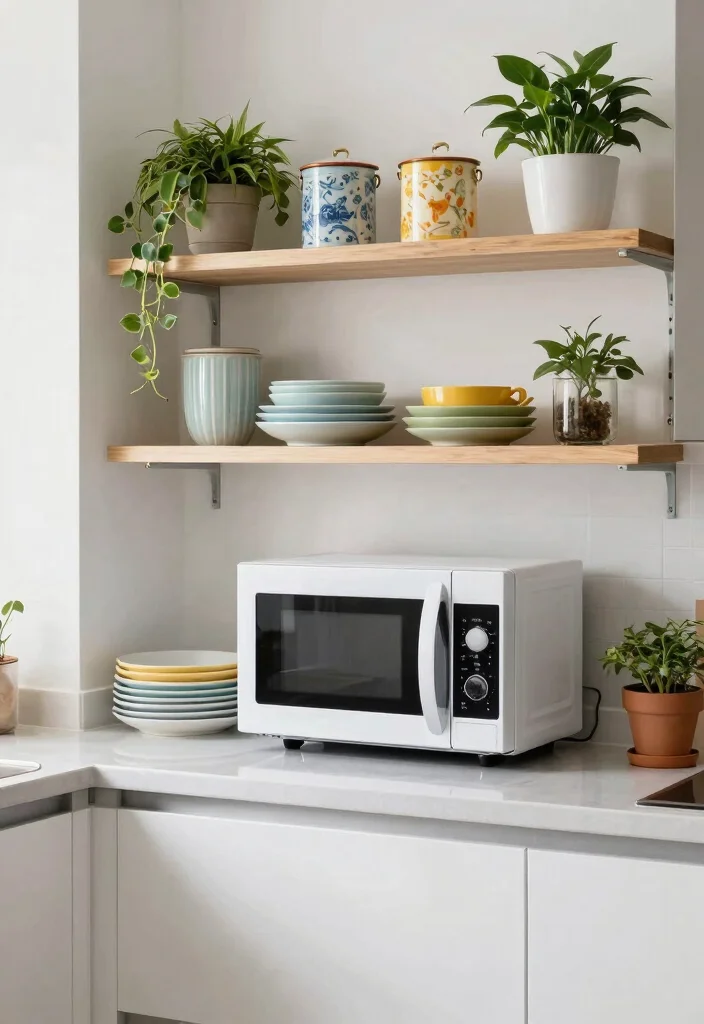 10 Microwave Placement Ideas for Better Kitchen Flow 9. Open Shelving A Stylish Display 0