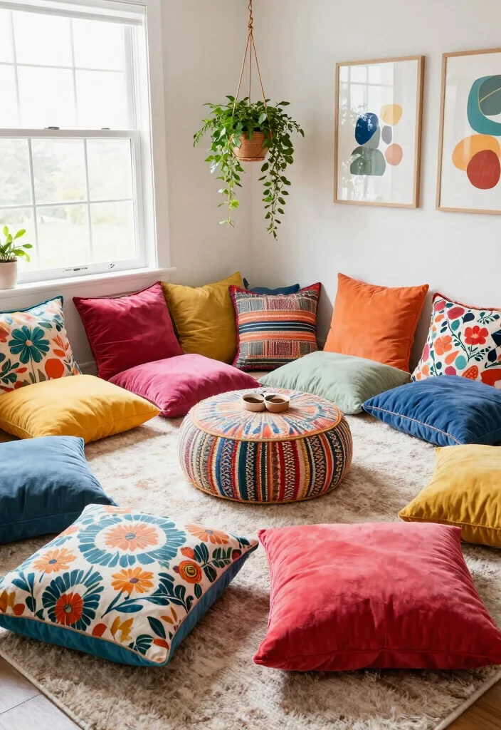10 No Sofa Living Room Ideas for Flexible Seating 1. Cozy Floor Cushions 0