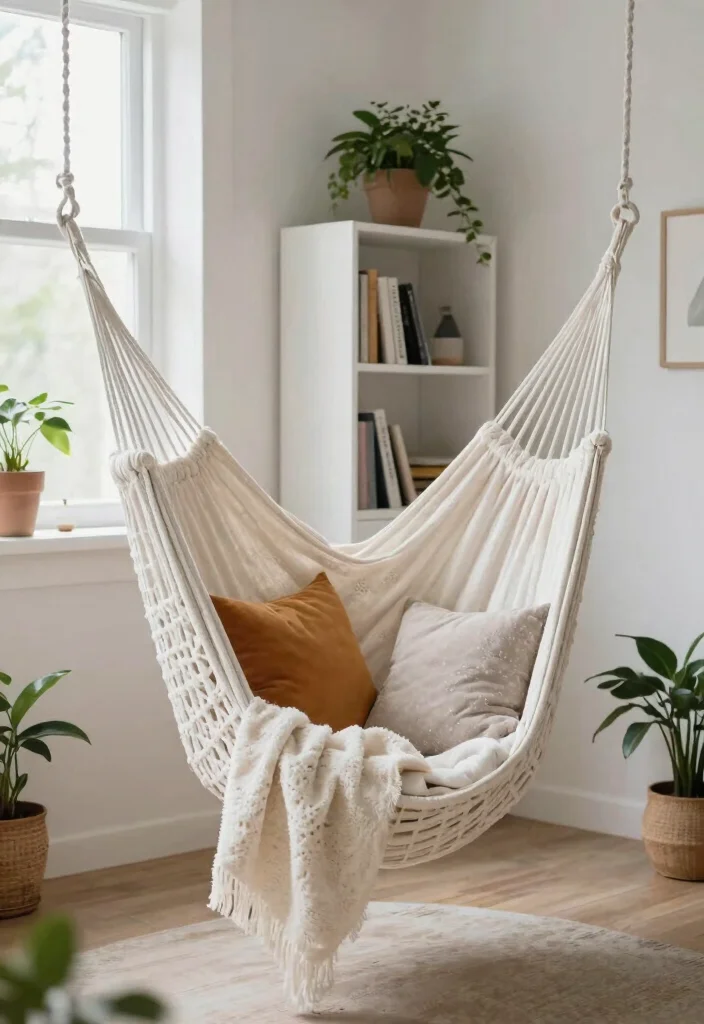 10 No Sofa Living Room Ideas for Flexible Seating 4. Hammock Chairs 0