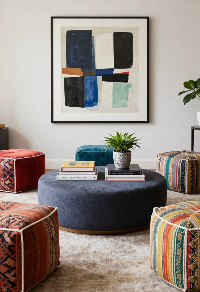 10 No Sofa Living Room Ideas for Flexible Seating 5. Poufs and Ottomans 0