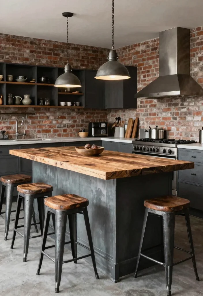 10 Small Kitchen Island Ideas with Seating 5. Industrial Chic with Reclaimed Materials 0