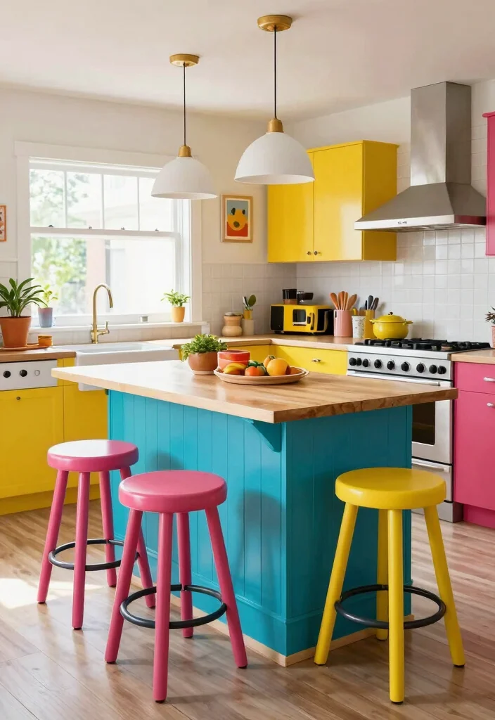10 Small Kitchen Island Ideas with Seating 6. Colorful and Playful Designs 0