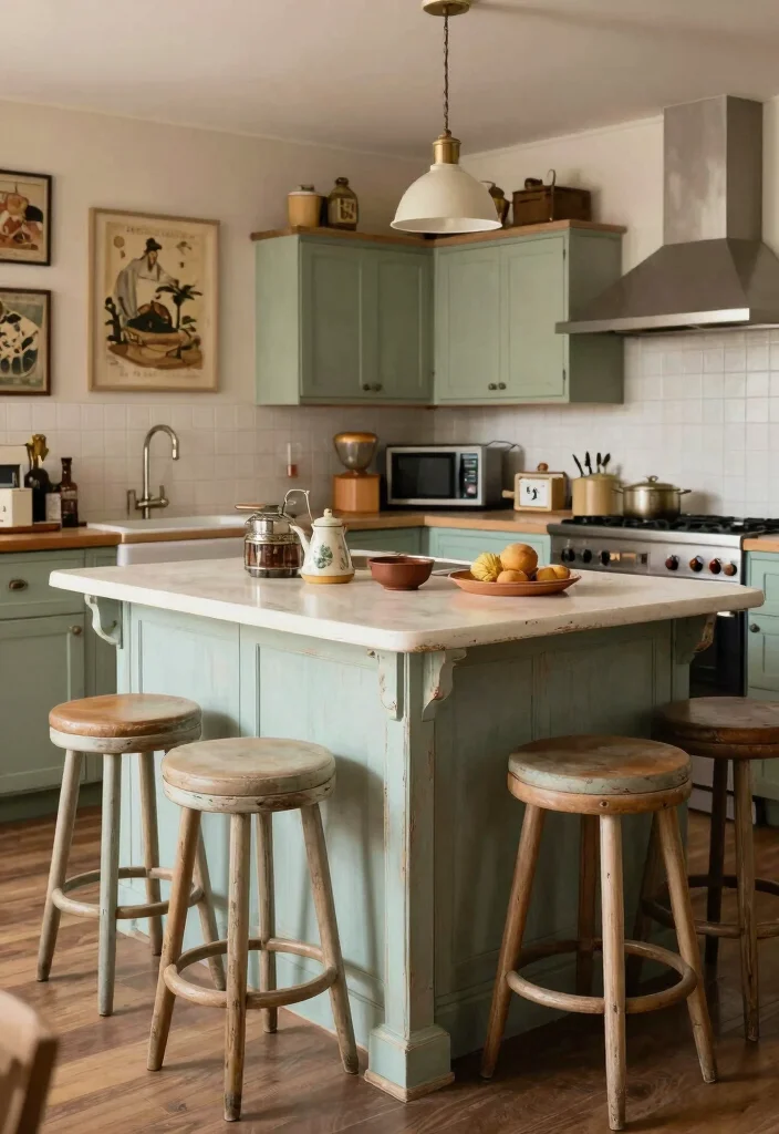 10 Small Kitchen Island Ideas with Seating 8. Vintage Inspired Design 0