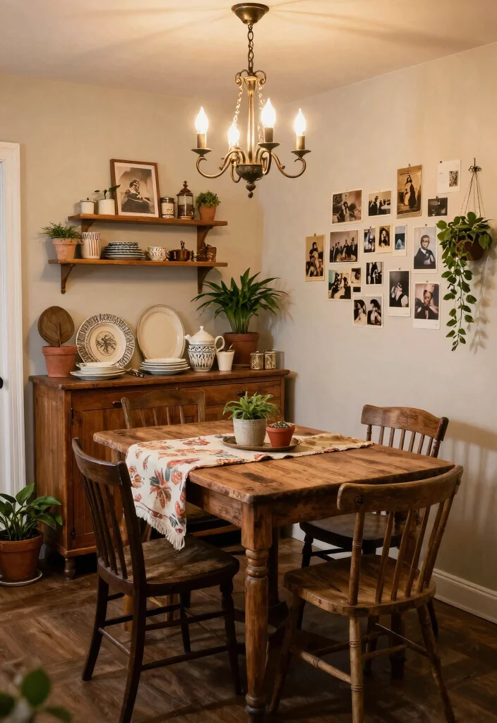 10 Small Kitchen Nook Ideas for Cozy Dining 4. Vintage Charm with Antiques 0