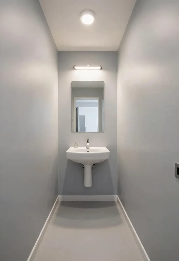 10 Small Narrow Bathroom Ideas with Better Flow 4. Color and Lighting Tricks 0