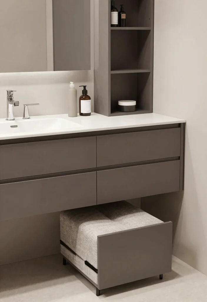 10 Small Narrow Bathroom Ideas with Better Flow 7. Multi Functional Furniture 0