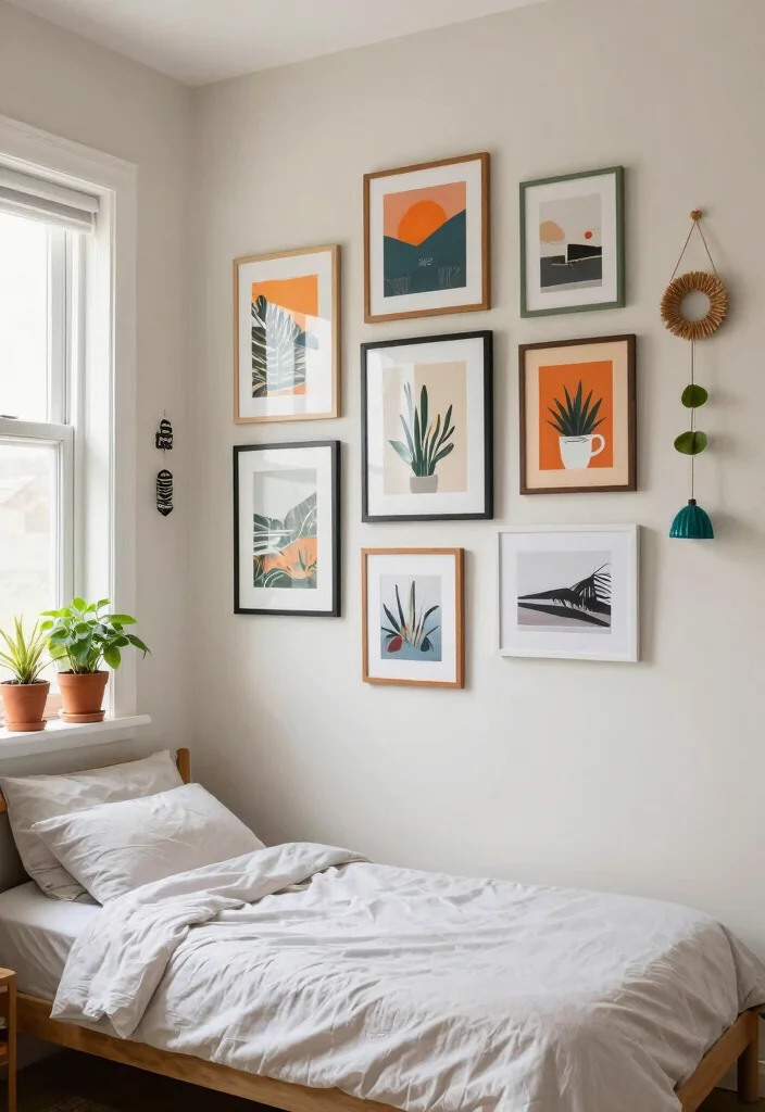 12 Aesthetic Single Bed Bedroom Ideas for Small Rooms 6. Creative Wall Art 0