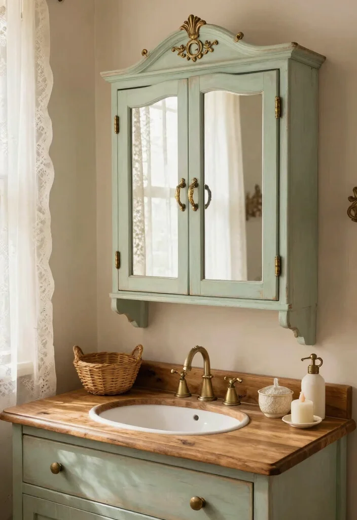 12 Bathroom Mirror Cabinet Ideas for Hidden Storage 2. Vintage Charm with a Twist 0