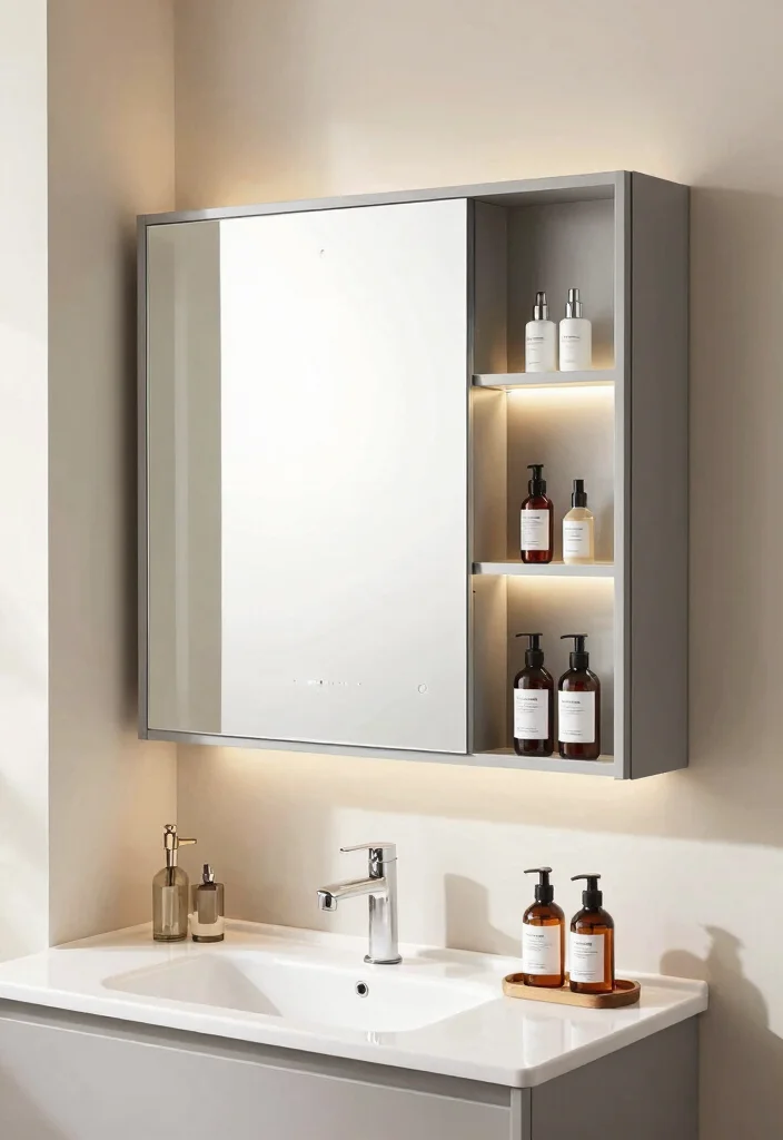 12 Bathroom Unit Ideas for Storage and Clean Design 6. Multi Functional Mirrors 0