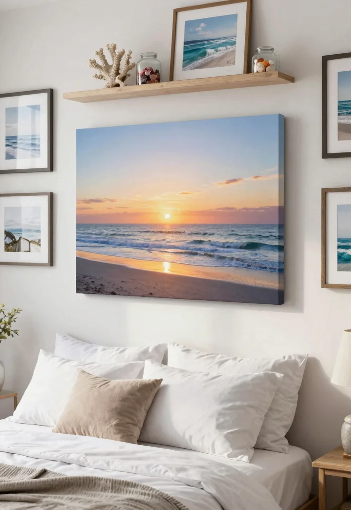 12 Beachy Bedroom Ideas for a Relaxed Coastal Feel 14 12 Beachy Bedroom Ideas for a Relaxed Coastal Feel 4. Coastal Artwork and Decor 0