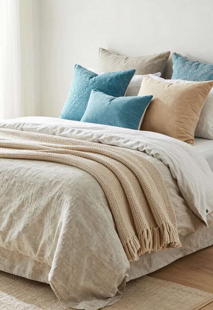 12 Beachy Bedroom Ideas for a Relaxed Coastal Feel 37 12 Beachy Bedroom Ideas for a Relaxed Coastal Feel 7. Textured Layering with Bedding 0