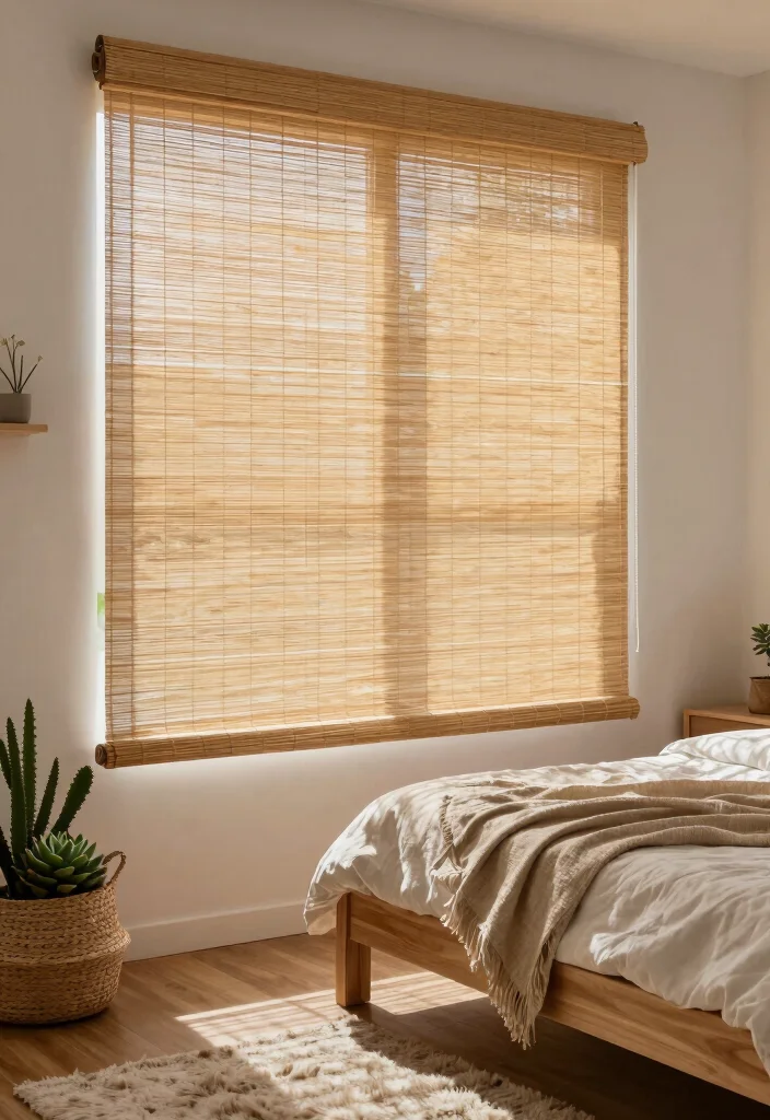 12 Bedroom Blind Ideas for Light Control and Style 1. Bamboo Roller Blinds 0