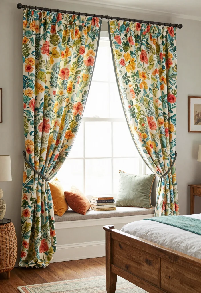 12 Bedroom Blind Ideas for Light Control and Style 8. Vintage Fabric Window Treatments 0