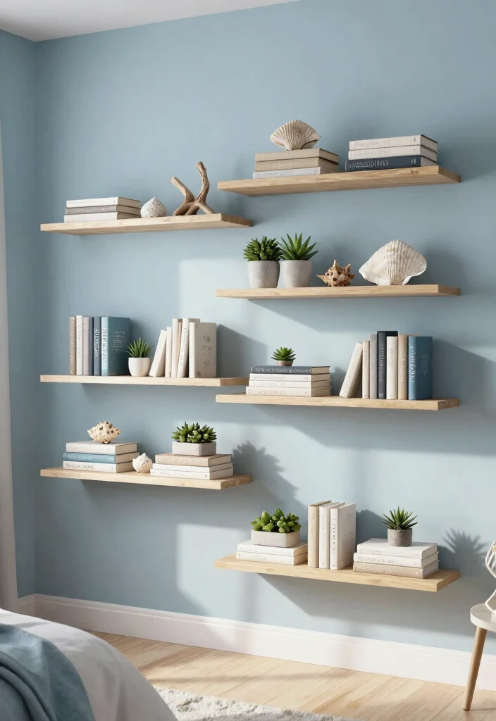 12 Bedroom Bookshelf Ideas for Storage and Display Coastal Inspired Style 1. Floating Shelves Airy and Open 0