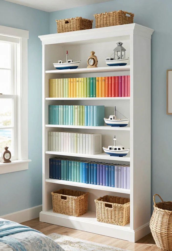 12 Bedroom Bookshelf Ideas for Storage and Display Coastal Inspired Style 2. Bookcase with Beachy Accents 0