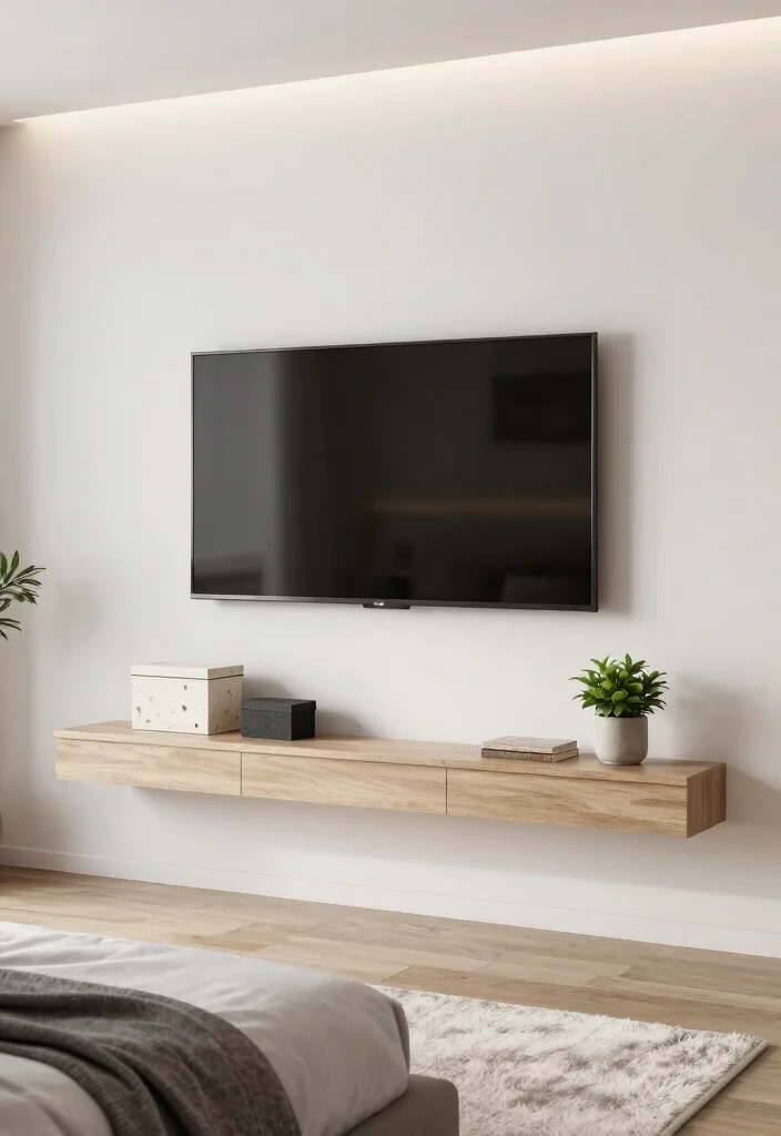 12 Bedroom Ideas with TV for Cozy Evenings 1. Floating TV Shelf 0