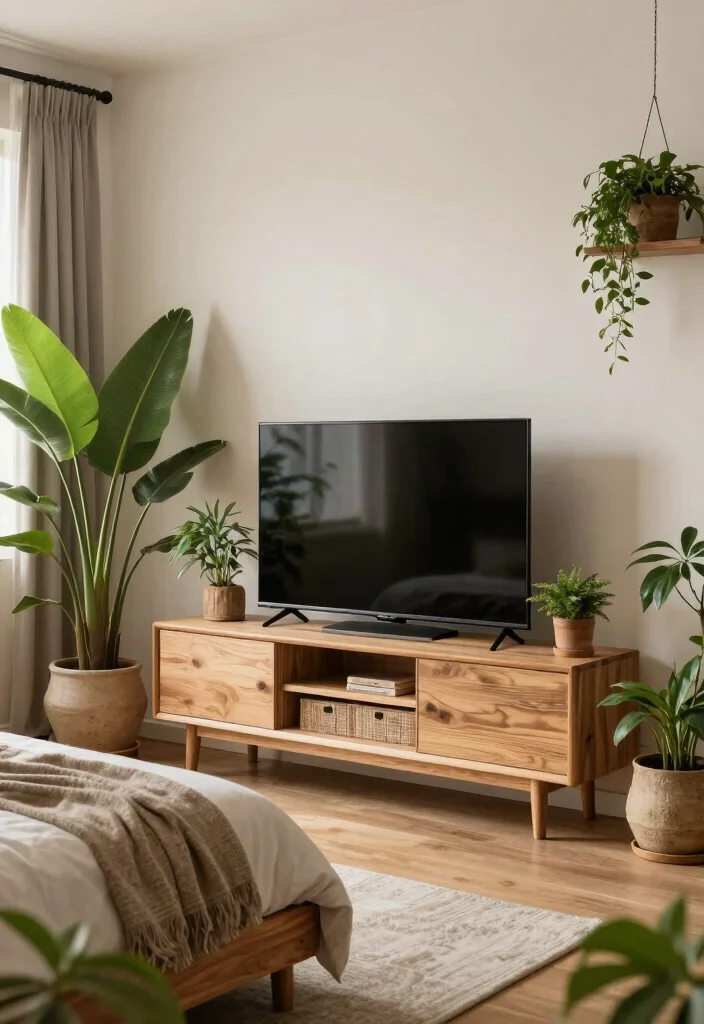 12 Bedroom Ideas with TV for Cozy Evenings 12. Outdoor Inspired Bedroom with TV 0