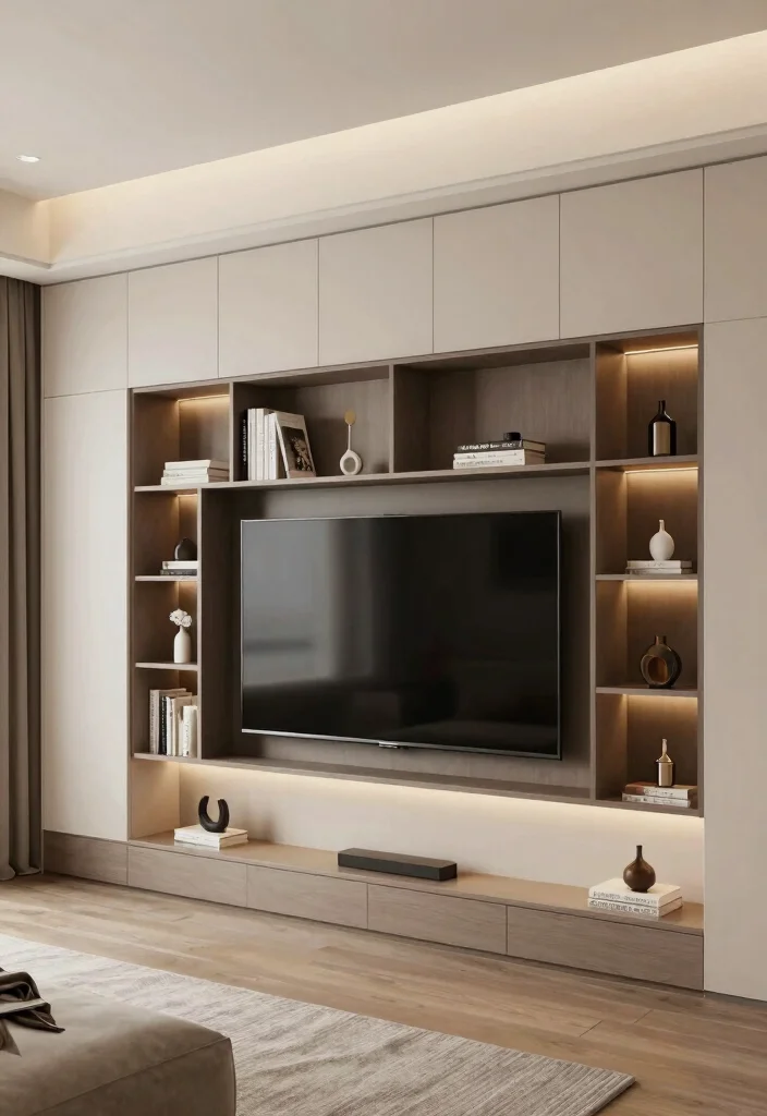 12 Bedroom Ideas with TV for Cozy Evenings 9. Built in Unit for Modern Appeal 0