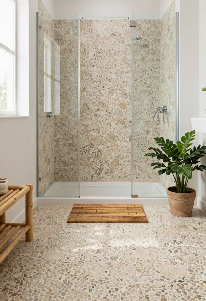 12 Beige Tile Bathroom Ideas for a Calm Neutral Look 1. Earthy Beige Pebble Tiles 0