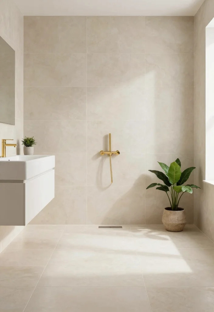 12 Beige Tile Bathroom Ideas for a Calm Neutral Look 11. Beige Porcelain Tiles 0
