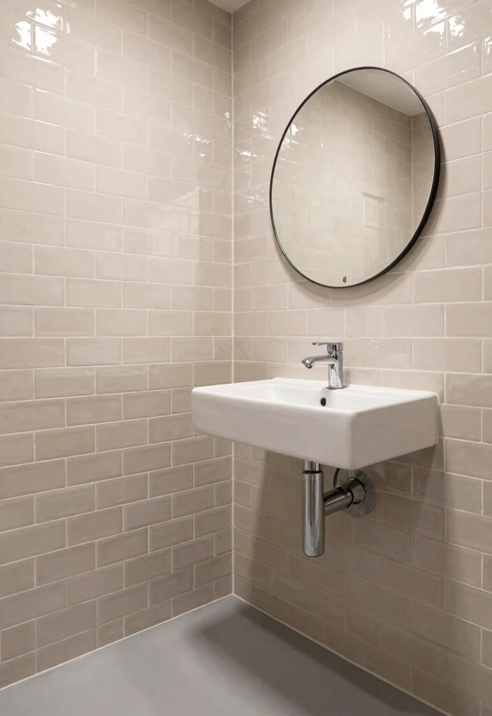 12 Beige Tile Bathroom Ideas for a Calm Neutral Look 2. Glossy Beige Subway Tiles 0