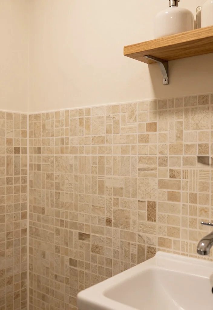 12 Beige Tile Bathroom Ideas for a Calm Neutral Look 3. Textured Beige Mosaic Tiles 0