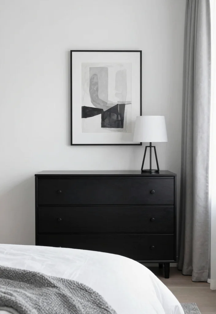 12 Black Dresser Bedroom Ideas for Easy Styling 1. Minimalist Charm with Monochromatic Elements 0