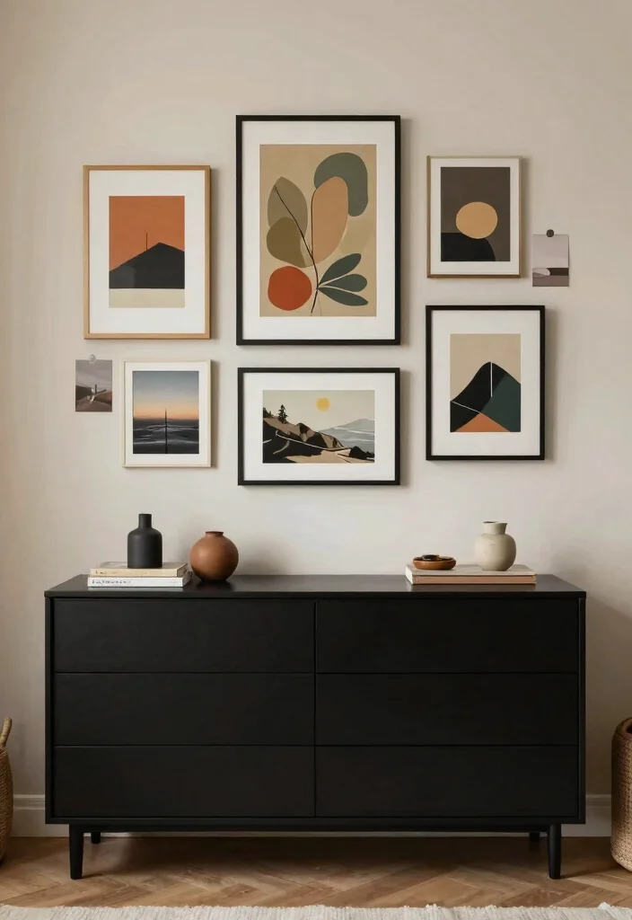 12 Black Dresser Bedroom Ideas for Easy Styling 3. Gallery Wall Inspiration Above the Dresser 0