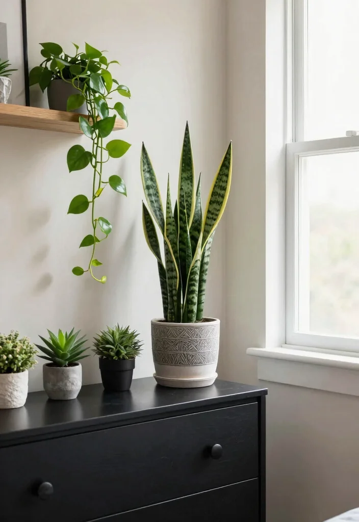 12 Black Dresser Bedroom Ideas for Easy Styling 4. Incorporate Greenery for Freshness 0