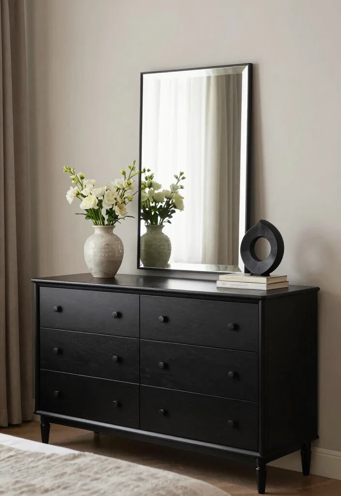 12 Black Dresser Bedroom Ideas for Easy Styling 8. Elegant Decor Accents 0