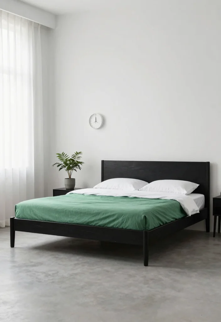 12 Black and Green Bedroom Ideas with Bold Contrast 10. Minimalist Approach 0