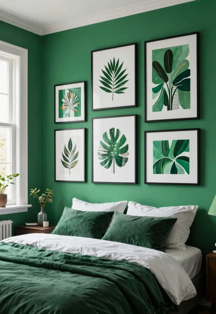 12 Black and Green Bedroom Ideas with Bold Contrast 8. Bold Green Artwork 0