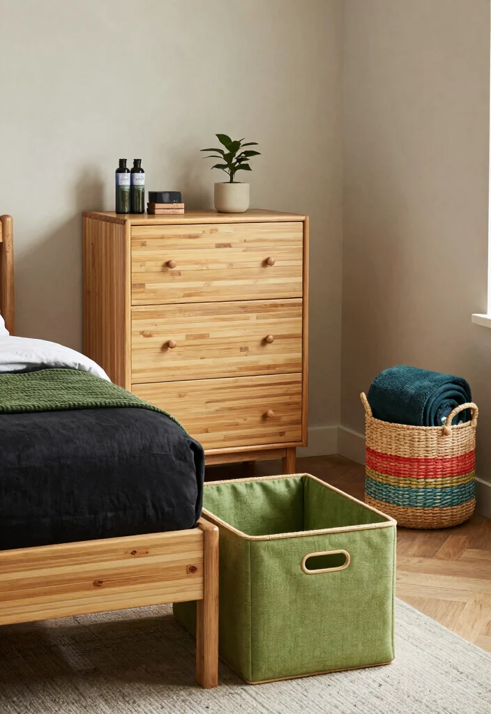 12 Black and Green Bedroom Ideas with Bold Contrast 9. Sustainable Storage Solutions 0