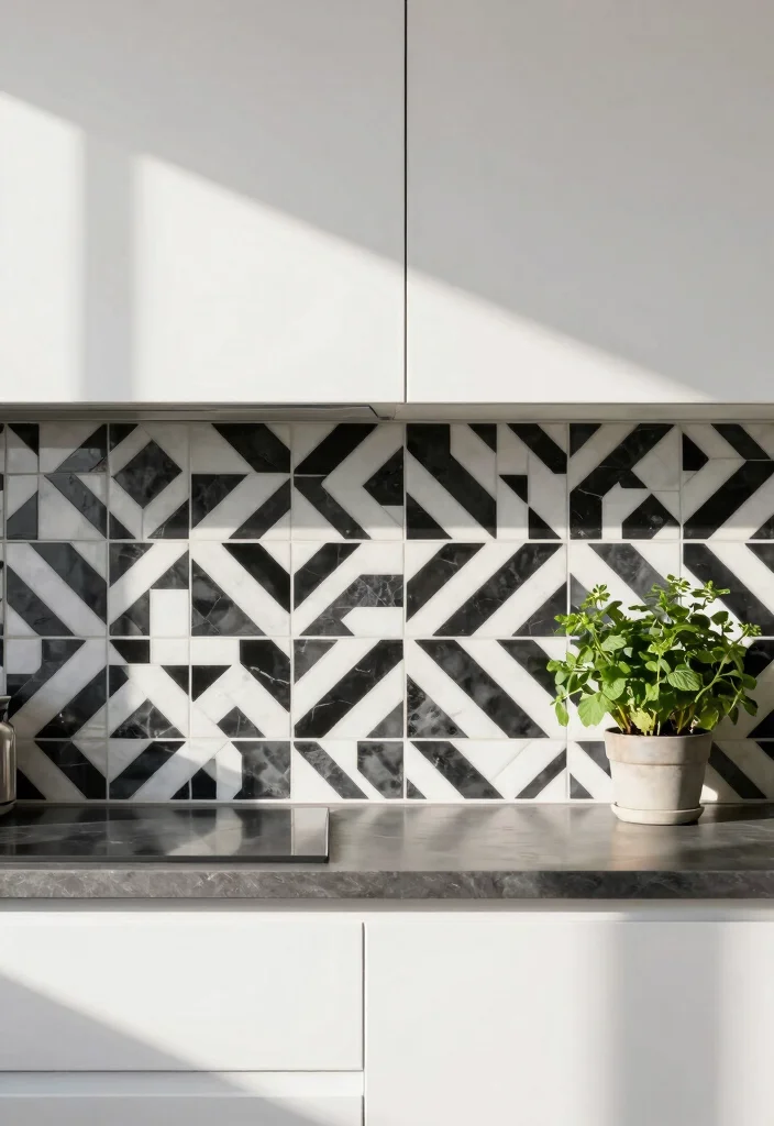 12 Black and White Kitchen Backsplash Ideas with Contrast 12 12 Black and White Kitchen Backsplash Ideas with Contrast 2. Geometric Pattern Play 0