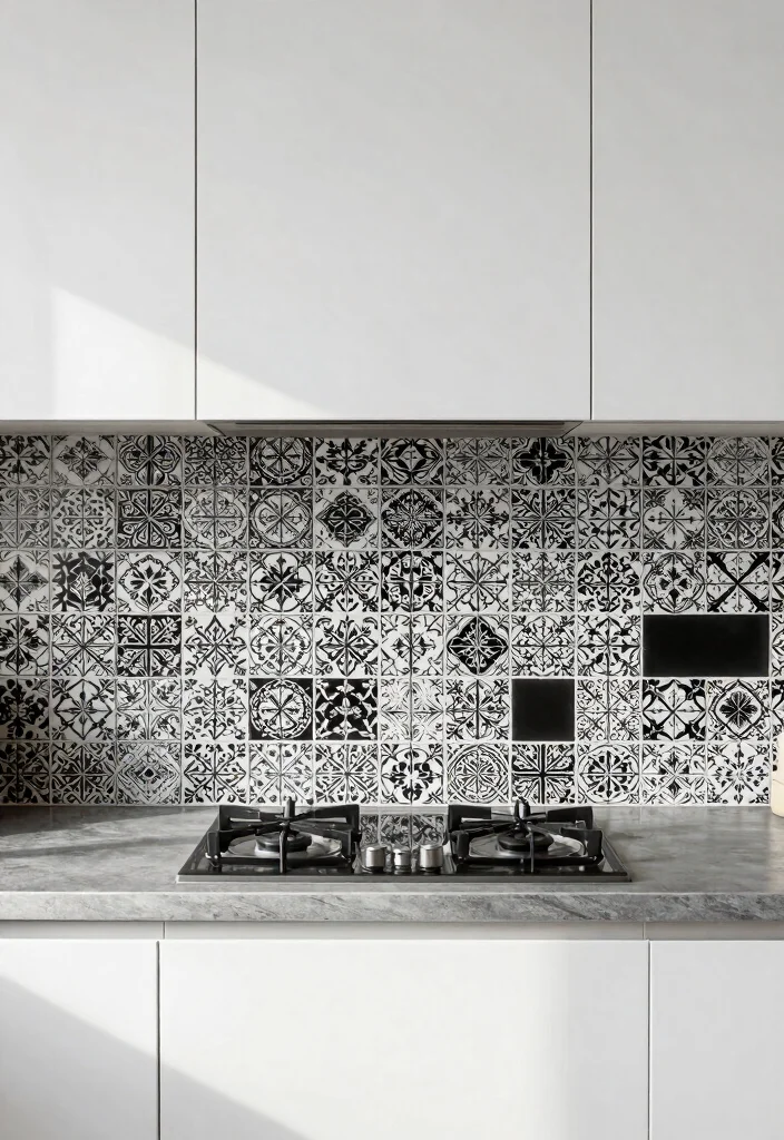 12 Black and White Kitchen Backsplash Ideas with Contrast 48 12 Black and White Kitchen Backsplash Ideas with Contrast 8. Artistic Black and White Stencils 0