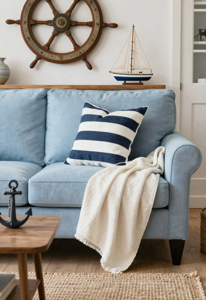 12 Blue Sofa Living Room Decor Ideas That Pop 1 12 Blue Sofa Living Room Decor Ideas That Pop 1. Nautical Accents with Stripes 0