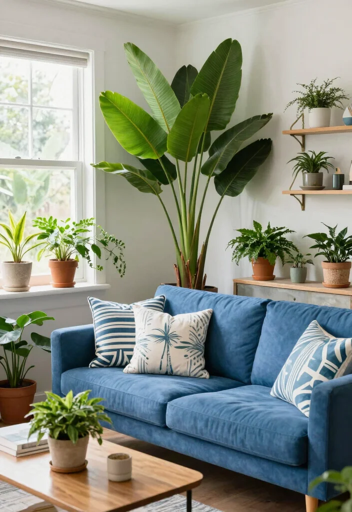 12 Blue Sofa Living Room Decor Ideas That Pop 50 12 Blue Sofa Living Room Decor Ideas That Pop 10. Greenery for Freshness 0