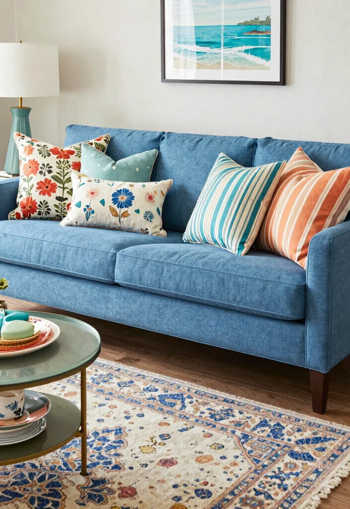 12 Blue Sofa Living Room Decor Ideas That Pop 51 12 Blue Sofa Living Room Decor Ideas That Pop 11. Mixing Patterns for Playfulness 0