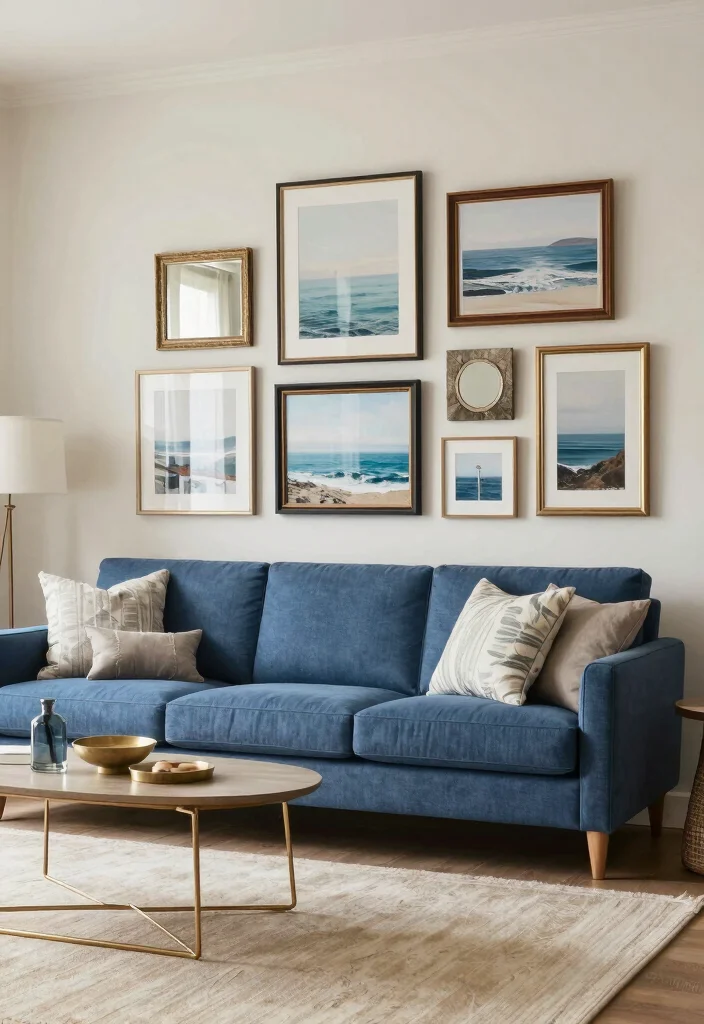 12 Blue Sofa Living Room Decor Ideas That Pop 14 12 Blue Sofa Living Room Decor Ideas That Pop 4. Artful Wall Displays 0