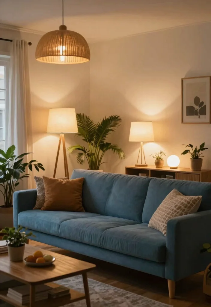 12 Blue Sofa Living Room Decor Ideas That Pop 27 12 Blue Sofa Living Room Decor Ideas That Pop 7. Layered Lighting Solutions 0