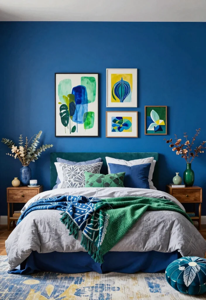 12 Blue and Green Bedroom Ideas with Calm Balance 11. Artistic Expression Creative Blue and Green Designs 0